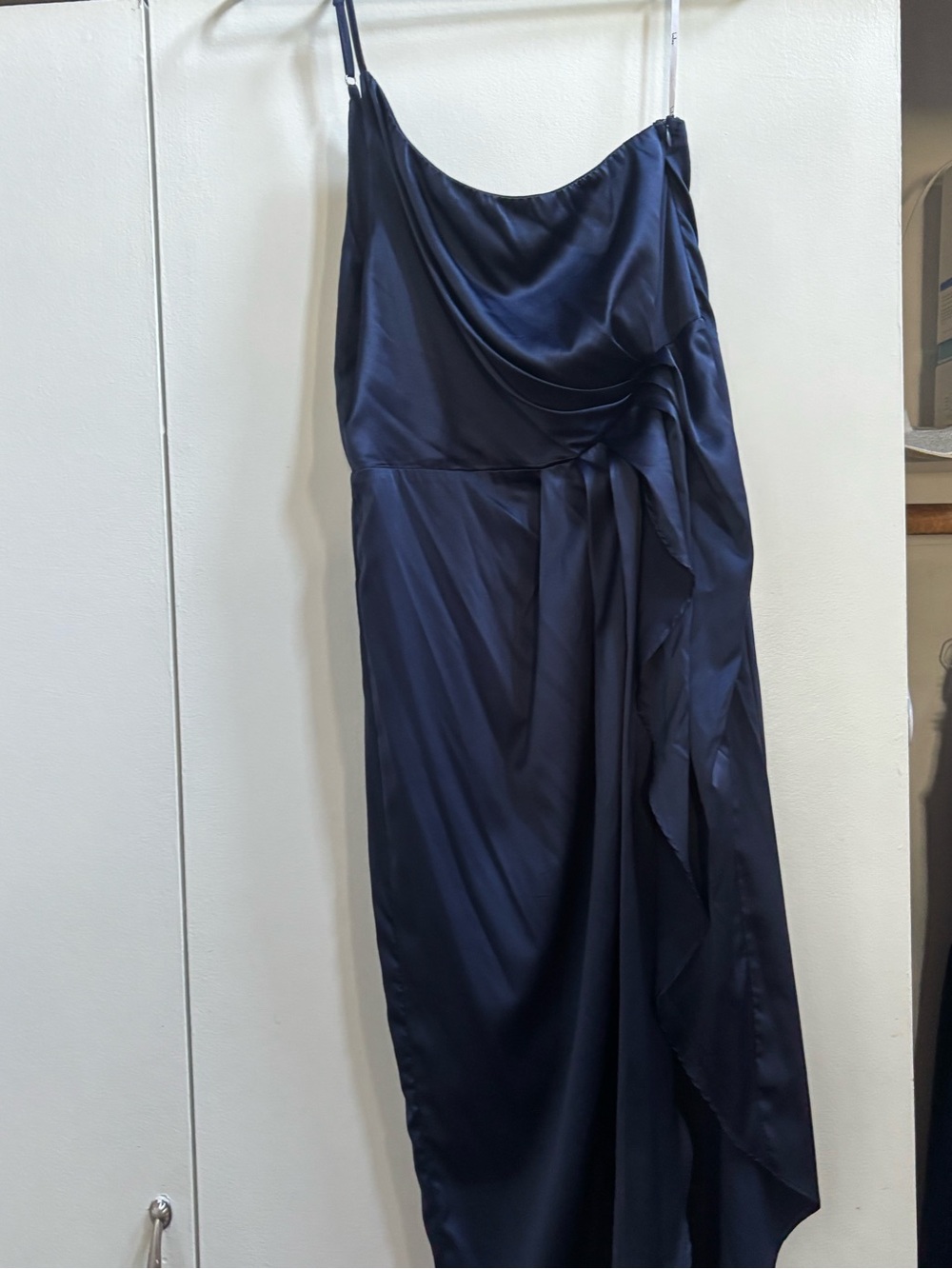 Lulu's Navy One-Shoulder Satin Gown